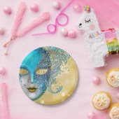 Blauwgroen Blue Gold Masquerade Party Papieren Bordje (Feest)