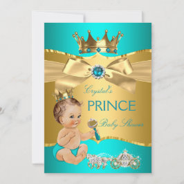 Blauwgroen Blue Gold Prince Baby shower Brunette B Kaart