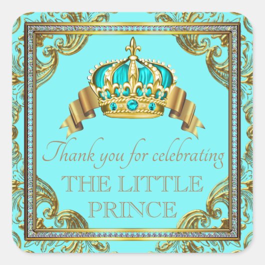 Blauwgroen Blue Gold Prince Baby shower Stickers (Voorkant)