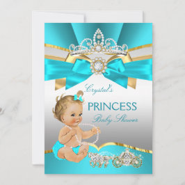 Blauwgroen Blue Gold Princess Baby shower Blonde Kaart