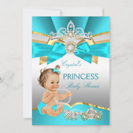Blauwgroen Blue Gold Princess Baby shower Brunette Kaart