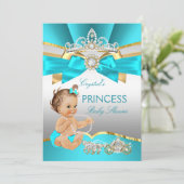 Blauwgroen Blue Gold Princess Baby shower Brunette Kaart (Staand voorkant)