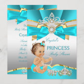 Blauwgroen Blue Gold Princess Baby shower Brunette Kaart (Voorkant / Achterkant)