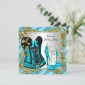 Blauwgroen Blue Gold Silver Corset-hiel Kaart (Staand voorkant)