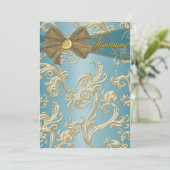 Blauwgroen Blue Gold verjaardagsfeest Sjabloon Kaart (Staand voorkant)