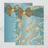 Blauwgroen Blue Gold verjaardagsfeest Sjabloon Kaart (Voorkant / Achterkant)