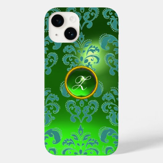 BLAUWGROEN BLUE GREEN DAMASK GEMSTONE MONOGRAM Flo Case-Mate iPhone Case (Achterkant)