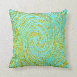 Blauwgroen Blue Green Swirl Abstract Gold Golden G Kussen