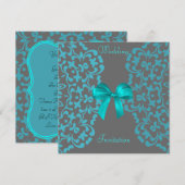 Blauwgroen Blue Grey Lace Wedding Invitations Kaart (Voorkant / Achterkant)