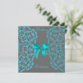 Blauwgroen Blue Grey Lace Wedding Invitations Kaart (Staand voorkant)