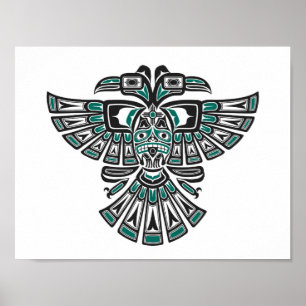 Blauwgroen Blue Haida Two Headed Spirit Bird op Wh Poster