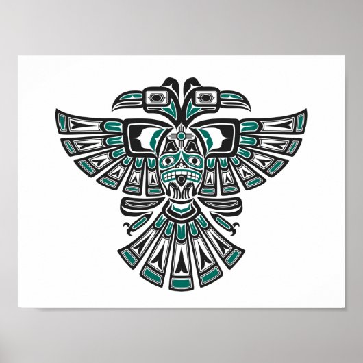 Blauwgroen Blue Haida Two Headed Spirit Bird op Wh Poster (Voorkant)
