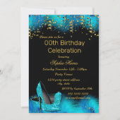 Blauwgroen Blue Hiel Feather glitter Birthday part Kaart (Voorkant)