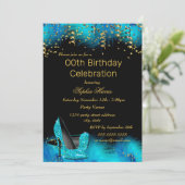 Blauwgroen Blue Hiel Feather glitter Birthday part Kaart (Staand voorkant)