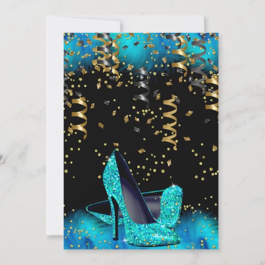 Blauwgroen Blue Hiel Feather glitter Birthday part Kaart (Achterkant)
