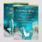 Blauwgroen Blue High Hiel Shoes Silver Gold Champa Kaart (Voorkant / Achterkant)