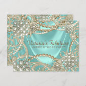 Blauwgroen Blue Ivory Pearl verjaardagsfeestje Kaart (Voorkant / Achterkant)