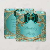 Blauwgroen Blue Jade en Gouden Verjaardagsfeest Kaart (Voorkant / Achterkant)