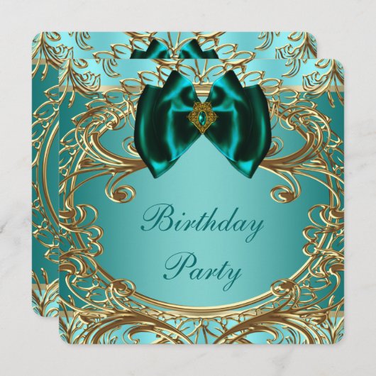 Blauwgroen Blue Jade en Gouden Verjaardagsfeest Kaart (Voorkant / Achterkant)