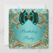 Blauwgroen Blue Jade en Gouden Verjaardagsfeest Kaart (Voorkant)