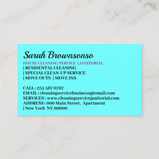 Blauwgroen Blue Janitorial Glove Schort Maid Visitekaartje (Achterkant)