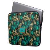 "Blauwgroen Blue Leopard" laptop Hoesje Laptop Sleeve (Voorkant Links)