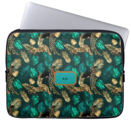 "Blauwgroen Blue Leopard" laptop Hoesje Laptop Sleeve