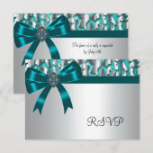 Blauwgroen Blue Leopard RSVP-kaarten RSVP Kaartje (Voorkant / Achterkant)