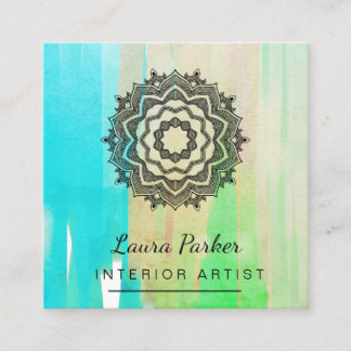 Blauwgroen Blue Lotus Modern Paint Waterverf Artis Vierkante Visitekaartje