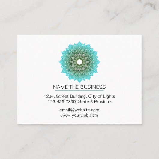 Blauwgroen Blue Mandala Lotus Meditation Holistic  Visitekaartje (Achterkant)