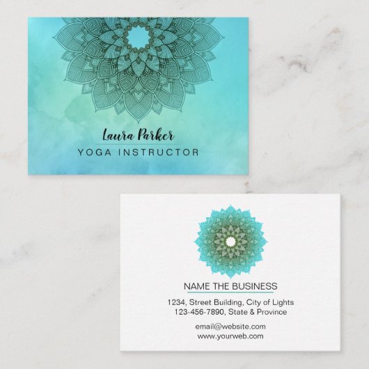 Blauwgroen Blue Mandala Lotus Meditation Holistic  Visitekaartje (Voorkant / Achterkant)
