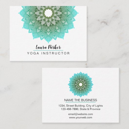 Blauwgroen Blue Mandala Lotus Meditation Holistic Visitekaartje (Voorkant / Achterkant)