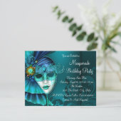 Blauwgroen Blue Mask Masquerade Party Kaart (Staand voorkant)
