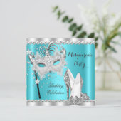 Blauwgroen Blue Masquerade Mask Hi Heels Birthday  Kaart (Staand voorkant)