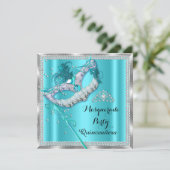 Blauwgroen Blue Masquerade Masker Quinceanera Part Kaart (Staand voorkant)