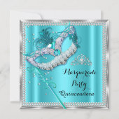 Blauwgroen Blue Masquerade Masker Quinceanera Part Kaart (Voorkant)