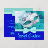 Blauwgroen Blue Masquerade Party Uitnodigingen (Voorkant / Achterkant)