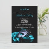 Blauwgroen Blue Masquerade Sweet 16 Birthday Invit Kaart (Staand voorkant)