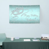 Blauwgroen Blue Masquerade Verjaardagsfeest Spandoek (Beurs)