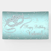 Blauwgroen Blue Masquerade Verjaardagsfeest Spandoek (Horizontaal)