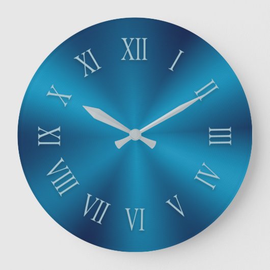 Blauwgroen Blue Metallic Clock en Pattern Roman Nu Grote Klok (Voorkant)