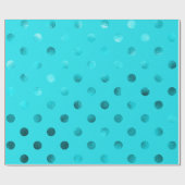 Blauwgroen Blue Metallic Faux Foil Polka Dot Aqua Cadeaupapier (Vlak)