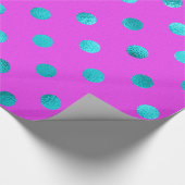 Blauwgroen Blue Metallic Faux Foil Polka Dot Paars Cadeaupapier (Hoek)