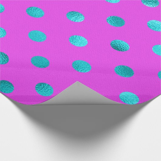 Blauwgroen Blue Metallic Faux Foil Polka Dot Paars Cadeaupapier (Hoek)
