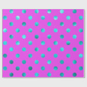Blauwgroen Blue Metallic Faux Foil Polka Dot Paars Cadeaupapier (Vlak)