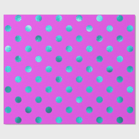 Blauwgroen Blue Metallic Faux Foil Polka Dot Paars Cadeaupapier (Vlak)