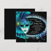Blauwgroen Blue Midnight Masquerade Party Kaart (Voorkant / Achterkant)