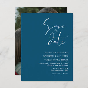 Blauwgroen Blue Minimalist Save the Date Weddenfot Uitnodiging Briefkaart
