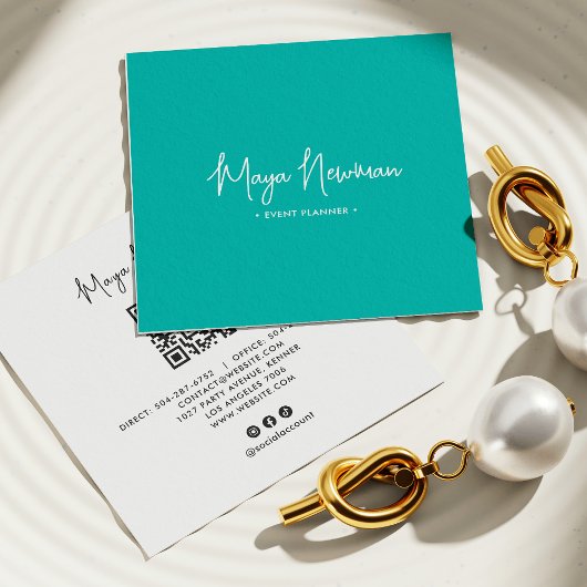 BLAUWGROEN BLUE Modern CHIC Minimal QR-code Vierkante Visitekaartje