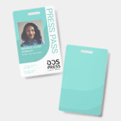 Blauwgroen Blue Modern & Minimal Press Pass Photo- Badge (Front & Back)